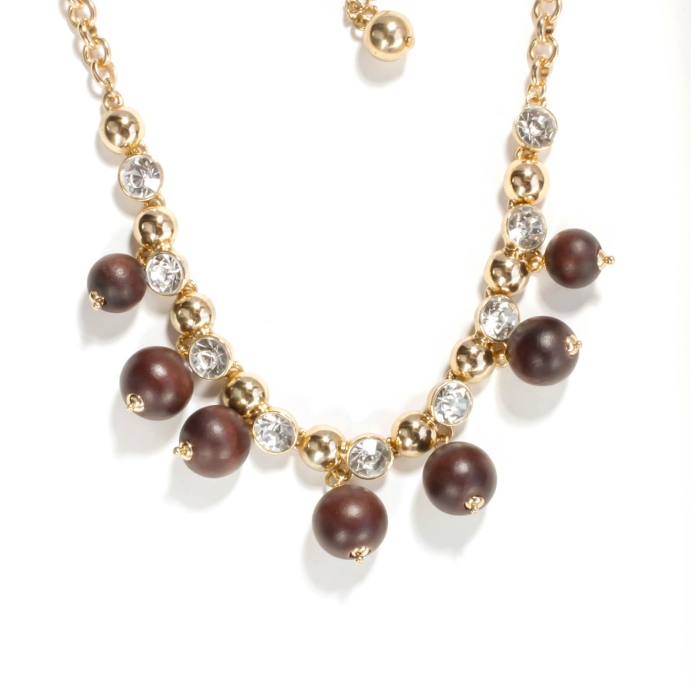 kate spade wood balls crystal statement necklace